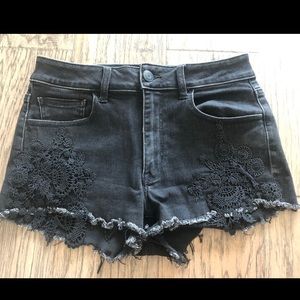 High waisted black denim shorts